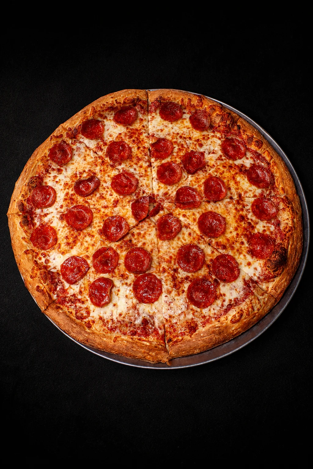 Finished New York style pepperoni pie